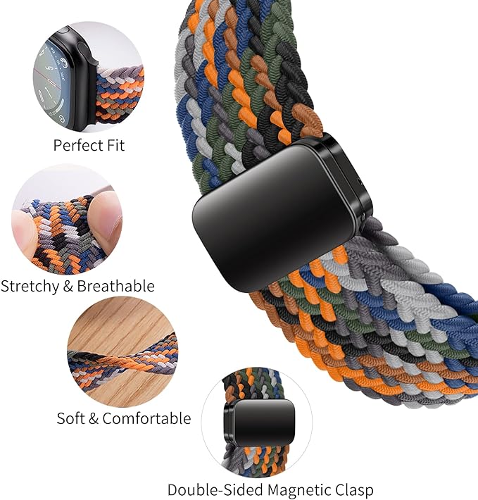 Nylon Magnetic Braided Apple Watchband Various Colors Stretch