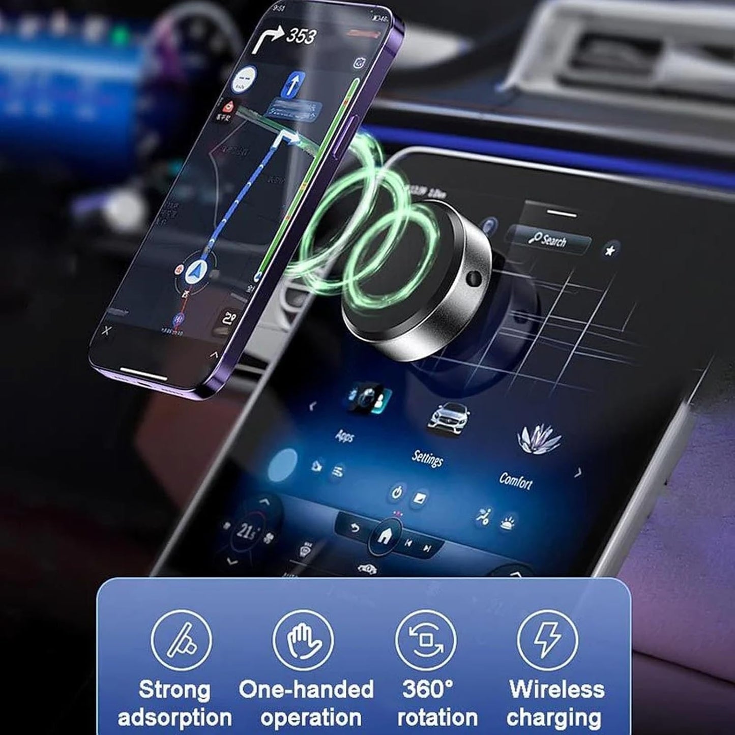 Magnetic Car Suction Cup Holder Mount Phone Holder (charger optional)