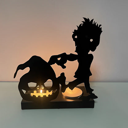 Halloween Pumpkin Lantern Skull Candle Holder Metal Decorative