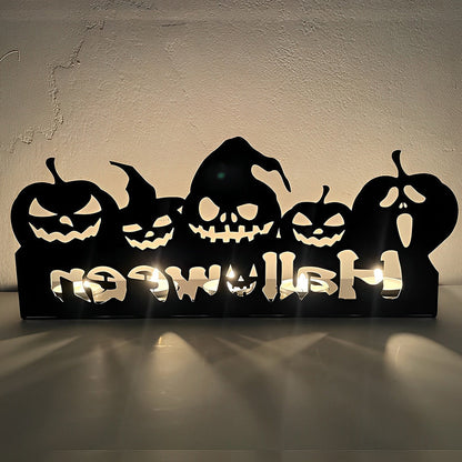 Halloween Pumpkin Lantern Skull Candle Holder Metal Decorative