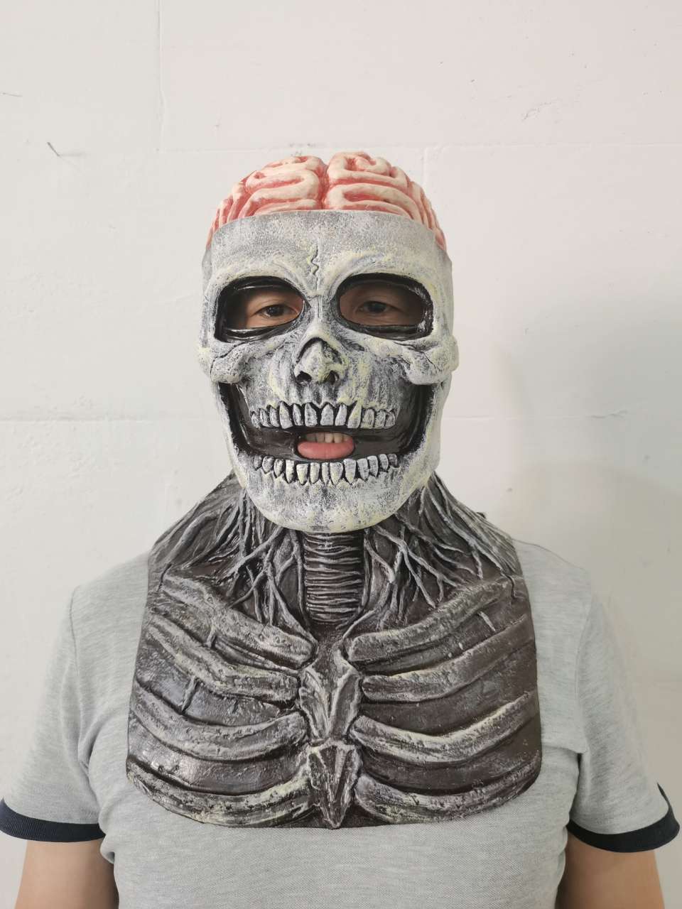 Creepy Full Head Skull Mask Skeleton Mask- Movable Jaw Party Cosplay Mask Decoration-Neck